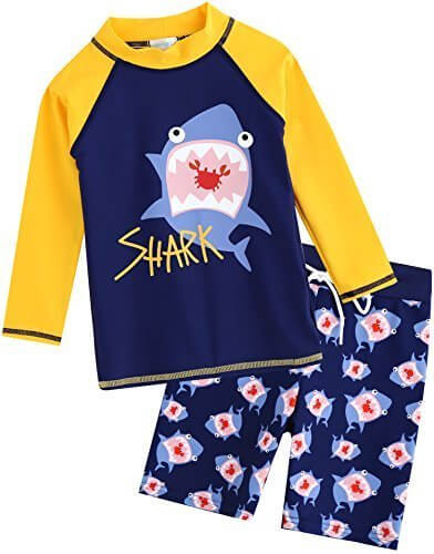 [Vaenait Baby] 2-7歳UVカット ラッシュガードベビー子供男の子長袖上下セット水着 Yellow Shark M,ベビー,ラッシュガード,
