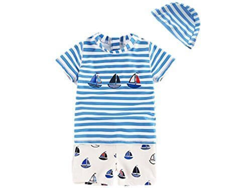 ZOO KIDS (ズーキッズ) 男の子 ラッシュガード 水着 ボーダー 帽子つき 3点セット ９０ １００ １１０ １２０ １３０ (120～130),ベビー,ラッシュガード,