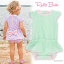 水着　ベビー　赤ちゃん　スイムウエア　ワンピース 半袖　ラッシュガードRuffle Butts（ラッフルバッツ） ベビーロンパース水着 （ライラックストライプ / ミントストライプ）18〜24ヶ月（85-90cm）紫外線遮蔽率50+（UVカット率 最高値）　送料無料,ベビー,ラッシュガード,