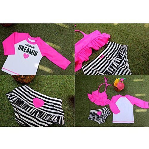 3点セット水着 トップス ボトム ロングスリーブス キッズ ガール ラッシュガード (2-3歳 (85cm)),ベビー,ラッシュガード,
