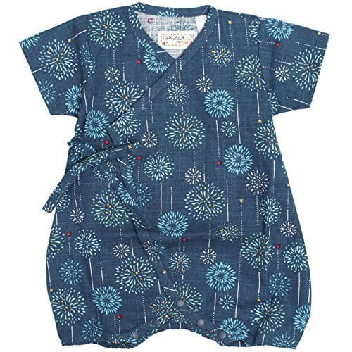 甚平 ロンパース ベビー 新生児 男の子 綿100% 日本製生地 グレコ 花火/紺-9887 50-60cm,子供用,甚平,