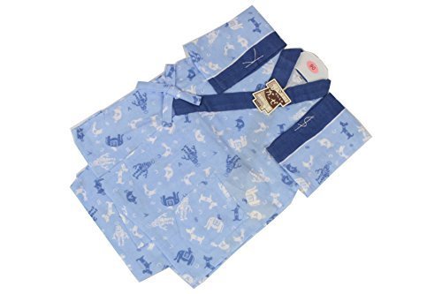 子供用 二重やわらかガーゼ甚平 KJ20 ぞう柄 90cm (青),子供用,甚平,