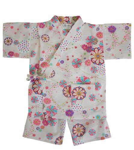 日本製 綿の郷 女の子用リップル生地甚平 じんべい 子供 (90, オフホワイト),子供用,甚平,