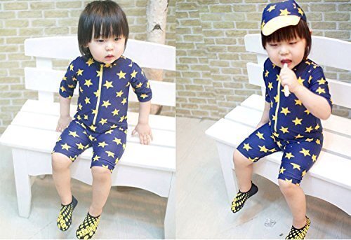 medy (メディー) 大人気 可愛い 赤ちゃん 服 子供 服 水着 帽子付き 2点セット 水着 ラッシュガード 男の子 ベビー キッズ 水着 星柄 キッズ (90-100cm),ラッシュガード,キッズ,