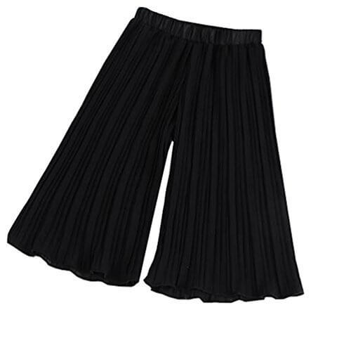 MITAO 子供服 女の子 シフォン ワイドパンツ ガウチョパンツ ボトムス フレア プリーツ キッズ ガールズ カジュアルパンツ 夏 無地 七分丈 ズボン キュロット ウエストゴム リラックス 大きいサイズ ゆったり ブラック140,キッズ,ガウチョパンツ,