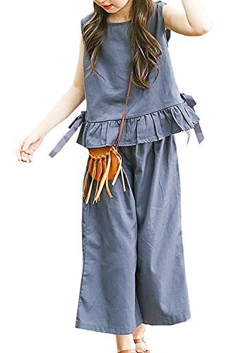 FNBK 2点セット キッズ 子供服 女の子 セットアップ 上下 2点セット タンクトップ ガウチョパンツ モノトーン ノースリーブ かわいい ゆったり 無地 夏 遊び お出かけ (130),キッズ,ガウチョパンツ,