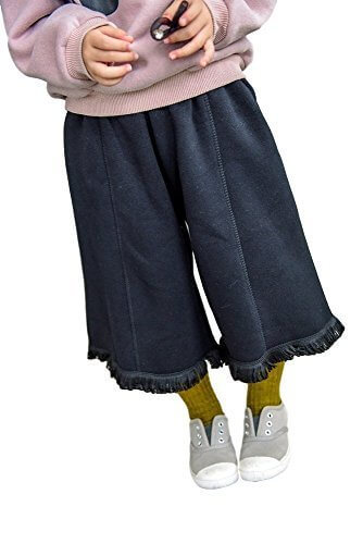 (カエナリエ) Ｋａｅｎａｒｉｅ 女の子 裏起毛 スウェット ガウチョ パンツ 裾 フリンジ 100 ～ 140 黒 / モカ (130, 黒・ブラック),キッズ,ガウチョパンツ,