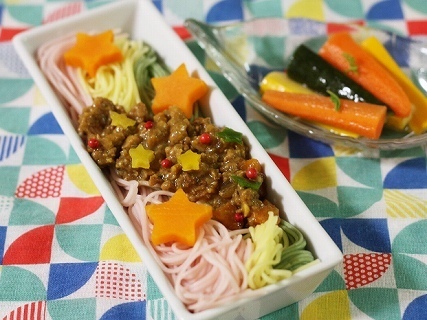 七色のそうめんで七夕,七夕,弁当,