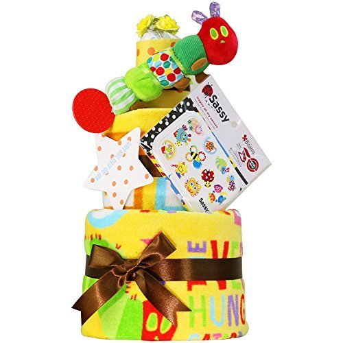 はらぺこあおむし おむつケーキ 出産祝い 名入れ刺繍 3段 Sassy ビタット Bitatto オムツケーキ 男の子 女の子 ERIC CARLE エリックカール (パンパーステープタイプＳサイズ),ベビーシャワー,