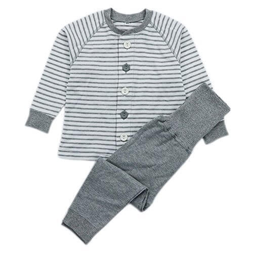 DWSIOOW　1~3歳キッズベビーパジャマ ルームウェア 前開き上下2点セットアップ 長袖 長パンツ 腹巻き付き 寝冷え体策 女の子 男の子 部屋着 寝間着 寝巻き ナイトウェア 子供パジャマ 春秋冬向け お泊り ギフト 贈り物 (120cm, グレー),子供用,腹巻,