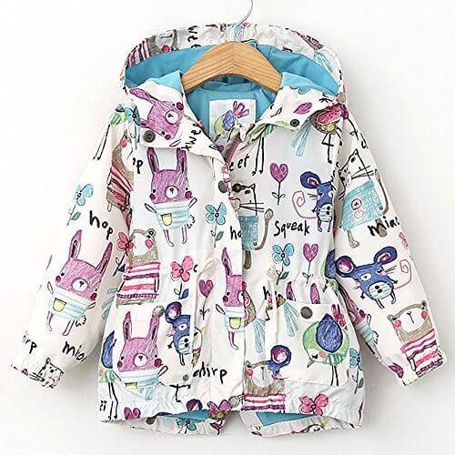 (ウイ カプア) u'i Kapua カラフル アニマル プリント ウィンド ブレーカー 子供服 女の子 アウター 上着 総柄 ジップアップ パーカー ( 90 , ホワイト ),キッズ,ウィンドブレーカー,