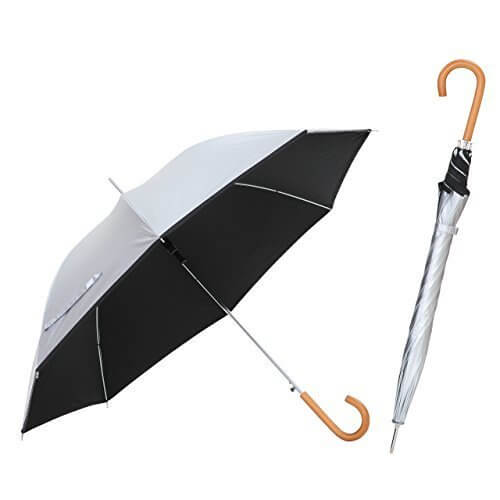 日傘 親骨60cm 直径106cm ＜ひんやり傘＞ ジャンプ傘 晴雨兼用 UPF50+ UVカット率99%以上 遮光率99％以上 遮熱効果 長傘 ワンタッチ 【LIEBEN-0102】 (シルバー／ブラック),運動会,便利,持ち物