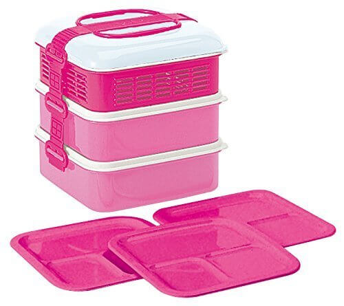ピクニックランチボックス リオパック 3段 取り皿3枚付き ピンク,運動会,便利,持ち物