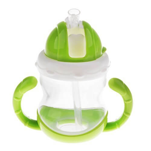 Fenteer ベビーカップ　食品級シリコン　ベビーマグ　ベビーボトル　ストローボトル　全2サイズ　持ちやすい - 緑, 180ｇ,ストロー,練習,