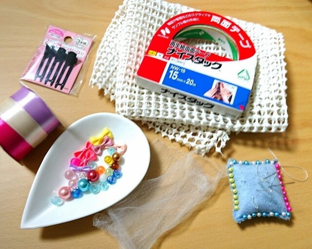 プリンセスクリップ チュールリボン 手作り,ヘアクリップ,作り方,