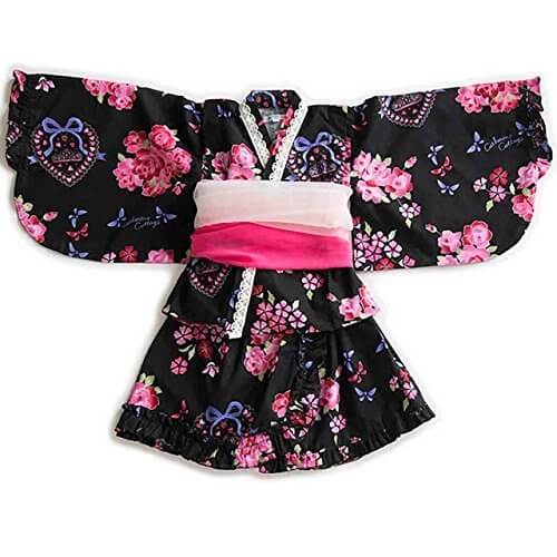 (キャサリンコテージ) Catherine Cottage子供服 浴衣 女の子 ゆかた 甚平 セット 90 100 110 120 ベビー キッズ 黒 花 蝶 着物 浴衣ドレス風甚平＋プチ兵児帯セット 90cm 黒,女の子,甚平,人気