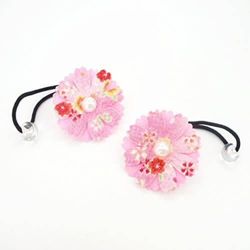 スウィートキス　和柄ちりめん ガーベラ　ヘアゴム(ピンク)　2コセット　 浴衣　着物　七五三　成人式　卒業式 髪飾り　　キッズ,女の子,甚平,人気