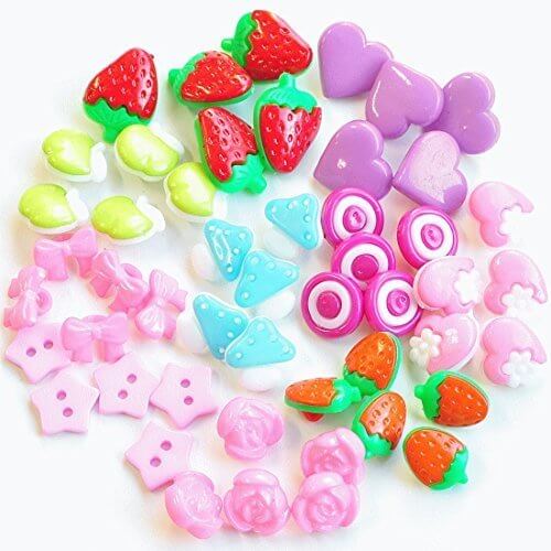 女の子の飾りボタン かわいいプラスチック(プラ)ボタン福袋 10種50個セット【P-20】,幼稚園,帽子,