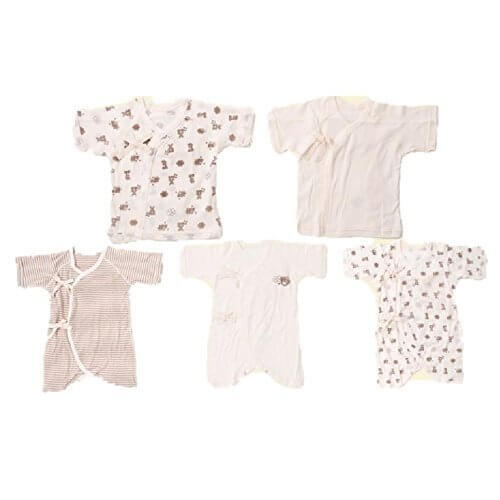 Skip House(スキップハウス) オーガニックコットン ベビー新生児 豪華5枚組 肌着セット 【熊柄】(コンビ肌着 3枚& 短肌着 2枚) 子供服 有機栽培綿100％　出産祝い,新生児,短肌着,