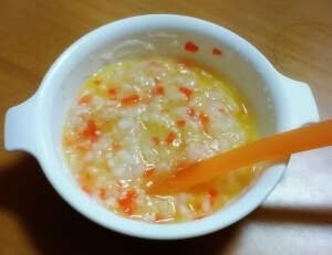 黄色野菜と鶏ひき肉のお粥～離乳食後期～,離乳食,5倍粥,