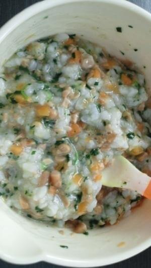 離乳食中期　栄養満点手抜き納豆ご飯 ,離乳食,小松菜,