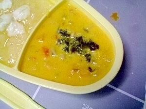 離乳食後期ё豚肉のかぼちゃクリームコーンシチュー ,離乳食,小松菜,