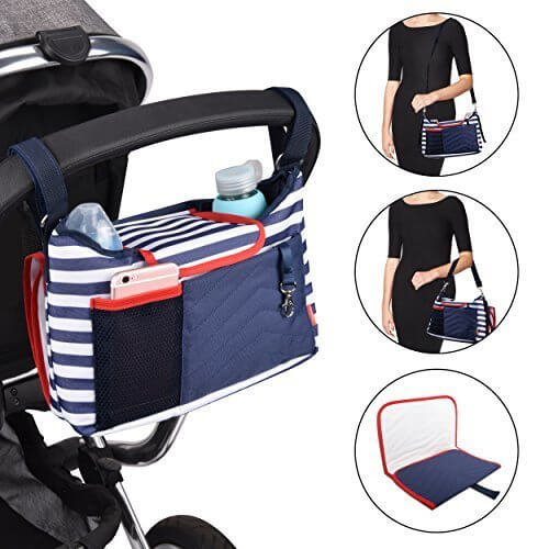 Safe&Care　ベビーカー用バッグ ドリンクホルダー付き 多機能小物入れ　おむつ交換用マット付き 多数のベビーカーに取り付けられる,ベビーカー,ボトルホルダー,おすすめ
