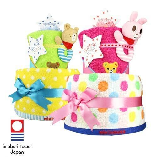 (ミキハウス)MIKIHOUSE おむつケーキ 豪華2段 ミニタオル 今治フェイスタオル ラトル付 メリーズS ピンク 女の子 [ 出産祝い ],出産祝い,女の子,