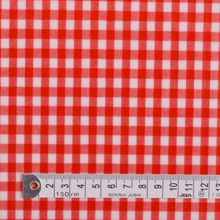 50cm(数量：5) から、10cm単位でカットいたします。商用利用OK チェック大・赤（綿ポリ） ラミネート(厚み0.2mm) 生地 ハンドメイド 手作り用生地　商用利用可能　表示価格は10cmあたりの価格です。 T0209S00,おしりふき,ポーチ,