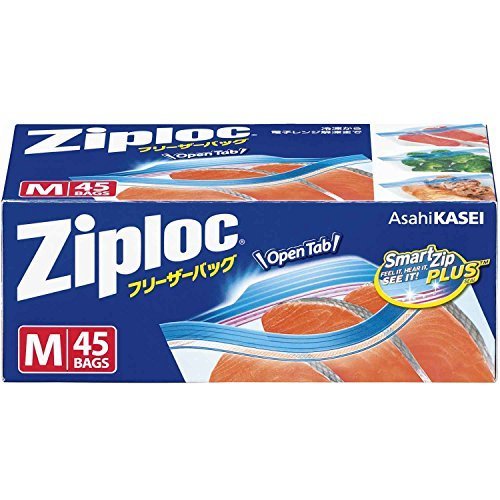 ジップロック フリーザーバッグ Mサイズ 45枚入 ジッパー付き保存袋 冷凍・解凍用 (縦18.9cm×横17.7cm),離乳食,うどん,中期
