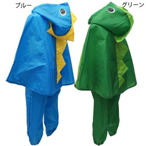 KidsForet キッズフォーレ ポンチョレインコートセット 収納バッグ付-グリーンMサイズ身長約105-115cm,幼児,レインコート,