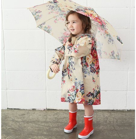 かわいい キッズ レインコート ベージュフラワー レインウェア ポンチョ かっぱ 子供 用 (Ｌ),幼児,レインコート,