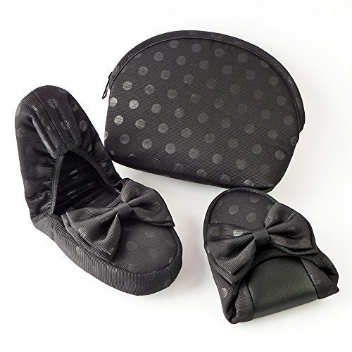 Fit-land (フィットランド) 水玉のグログラン リボン 携帯スリッパ（ポーチ付） (ＬＬ, ブラック),入園式,スリッパ,
