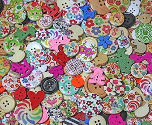 まとめ買い ウッド ボタン 1000 種類 以上 手芸 ハンドメイド ワンポイント カラー 絵柄 これだけあれば セット (100個),手作り,ヘアゴム,