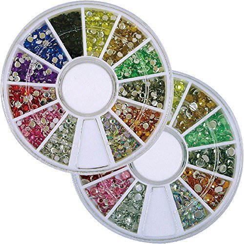 カラーラインストーン ネイル デコ用 ラウンドケース入 12色 2個/セット 2mm＆3mm,手作り,ヘアゴム,