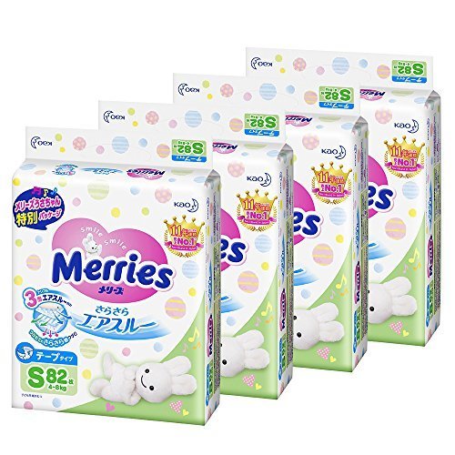 【Amazon.co.jp限定】(ケース販売) メリーズ テープ S(4~8kg) さらさらエアスルー 328枚 (82枚×4),ランキング,おむつ,痩せ型体型 女の子