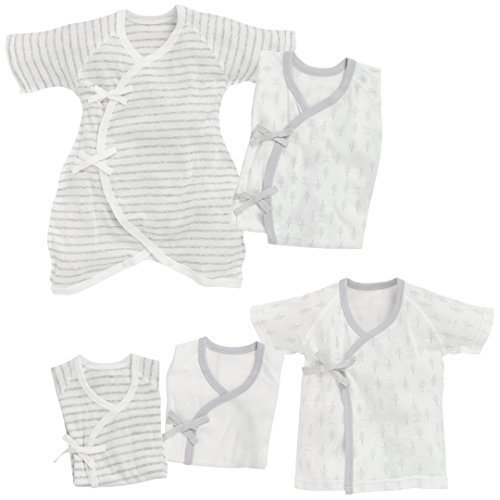 西松屋 フライス新生児肌着5点セット（杢ボーダー・ツリー柄） 【新生児50-60cm】,赤ちゃん,出産準備,