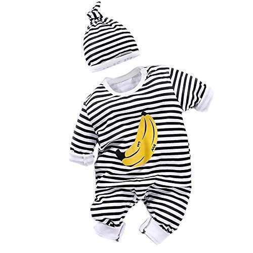 エルフ ベビー(Fairy Baby)新生児服 長袖 カバーオールロンパース 帽子 肩開き バナナ+しま柄 59cm,赤ちゃん,出産準備,