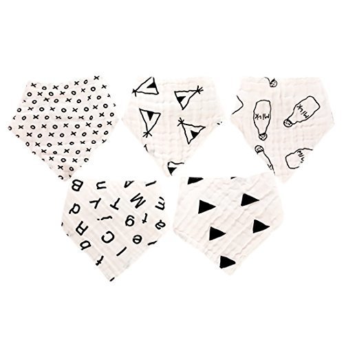 Jolieer ベビー ガーゼ スタイ ビブ よだれかけ コットン100% 柔らかい 三角 バンダナ型 5枚セット （哺乳瓶.文字）,赤ちゃん,出産準備,
