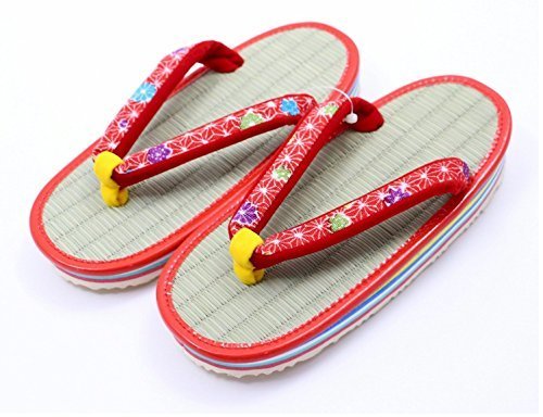 【日本製】　子供用 たたみ 草履 ≪女の子・4サイズ≫（麻の葉柄）お子様 キッズ い草　いぐさ　畳　ゆかた 浴衣 女子 ガール (18cm（5～6歳用）),子ども,草履,