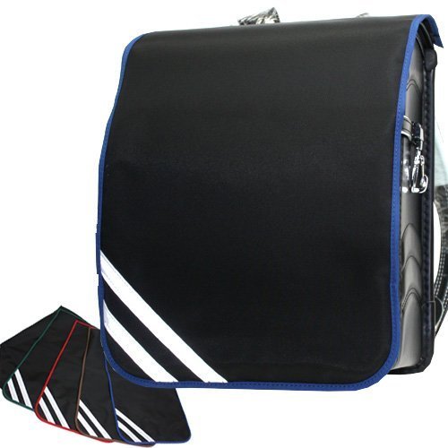 ランドセル用 撥水かぶせカバー A4大型ワイドサイズ(大) 黒無地×コンビカラー 斜め反射テープ ブルー,ランドセルカバー,