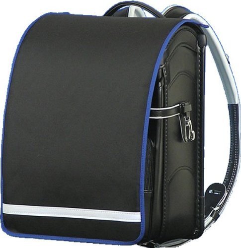 （ワイドサイズランドセル用） 日本製反射テープ付きランドセルカバー≪黒（生地）×青（トリム）≫コンビカラー,ランドセルカバー,