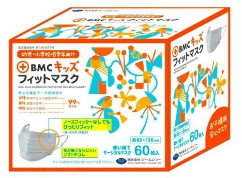 (PM2.5対応)BMC フィットマスク 使い捨てサージカルマスク キッズサイズ (幼児~低学年向け) 60枚入,子ども　,マスク,