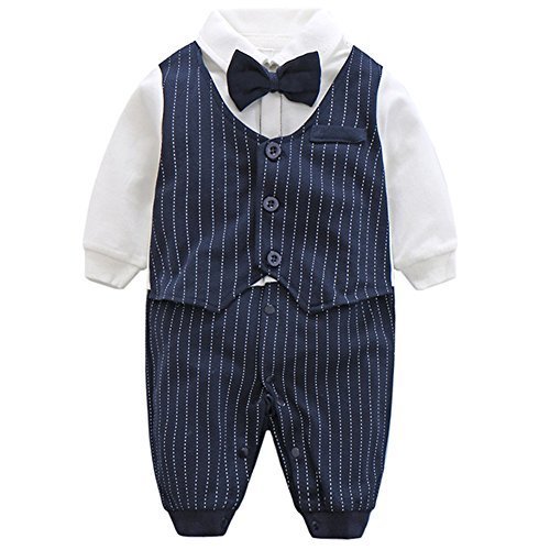 エルフ ベビー(Fairy Baby)ベビーフォーマル男の子 セレモニーロンパース 結婚式服 男の子59cm 紺色 ストライプ,ベビーウェア,男の子,