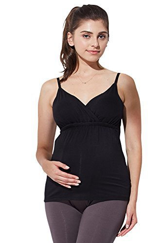 Sweet Mommy さらさら竹繊維 授乳キャミ 特注パッド入り カップ裏はオーガニックコットン100％ ノンワイヤー キャミソール 授乳口付き トップス インナー 天然素材 春 夏 秋 冬 産前産後 授乳服 マタニティ M ブラック,授乳,キャミソール,おすすめ