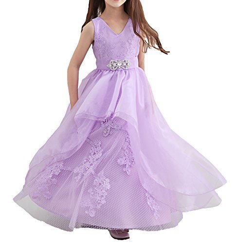 子供 ドレス ビジュー オーガンジー ロング ドレス 刺繍 花飾り 結婚式 発表会ドレス (110),子ども,発表会,ドレス