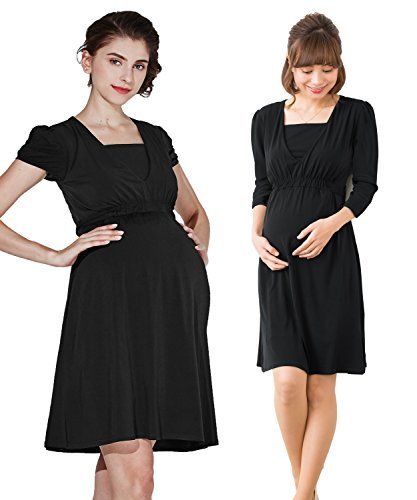 Sweet Mommy マタニティ 授乳服 ワンピース 授乳レイヤー フローラ ブラック 7分袖 M,授乳服,