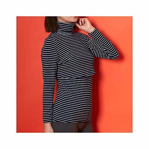 [ベルメゾン] 綿混 あったか インナー 産後 ママ タートルネック 長袖 （授乳口付） ブラック系ボーダー サイズ：Ｌ,授乳服,