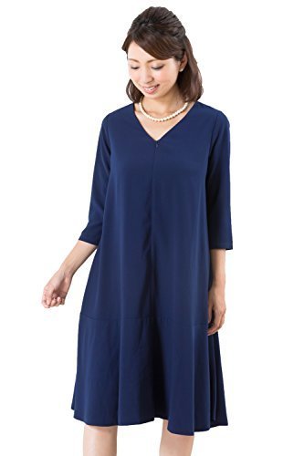 Sweet Mommy マタニティ 授乳服 ワンピース Vネック 裾フレア 授乳口 大きいサイズ 小さいサイズ 裏地付き ママワンピ ドレス 長袖 7分袖 シンプル Aライン お呼ばれ ベビーシャワー 二次会 パーティー 春 夏 秋 産前産後／ネイビー／L,マタニティ,パーティードレス,
