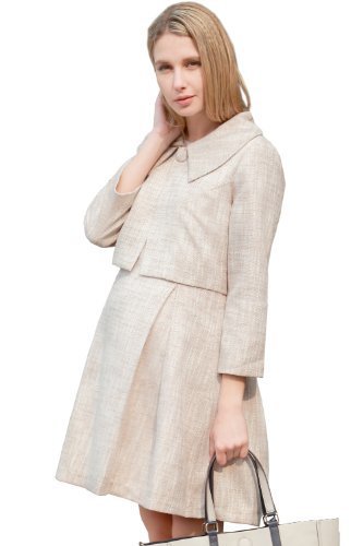 スウィートマミー (Sweet Mommy) ラメ混 ツイード マタニティ アンサンブル (ボレロジャケット＆授乳ワンピース) M ベージュ,マタニティ,パーティードレス,